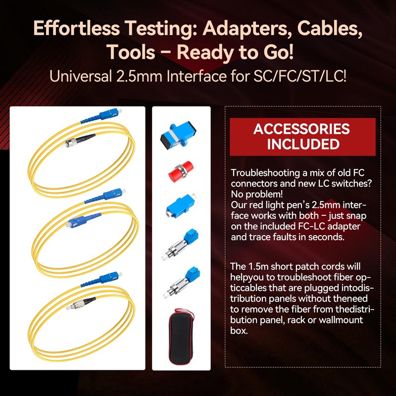 VFLVisual Fault Locator Kit 50mw,Fiber Optic Cable Tester Tool Kit,Fiber