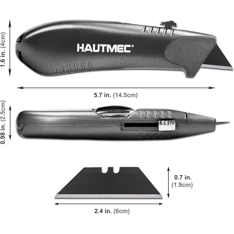 HAUTMEC Heavy-Duty Retractable Utility Knife, Aluminum Box Cutter with 3-Position