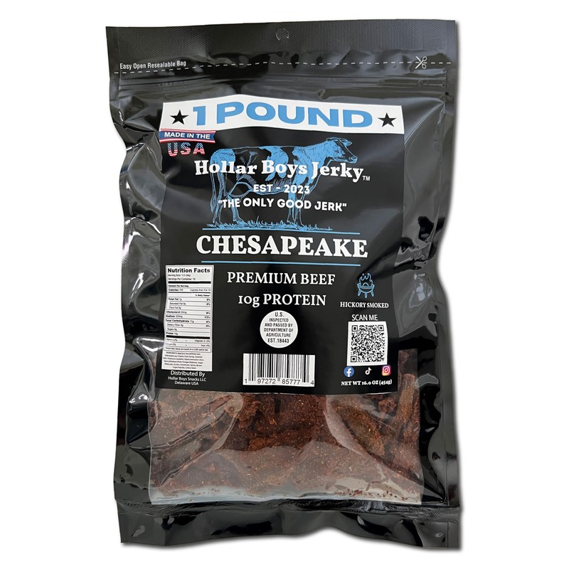 Hollar Boys Snacks Chesapeake Beef Jerky One Pound Resealable Bag,