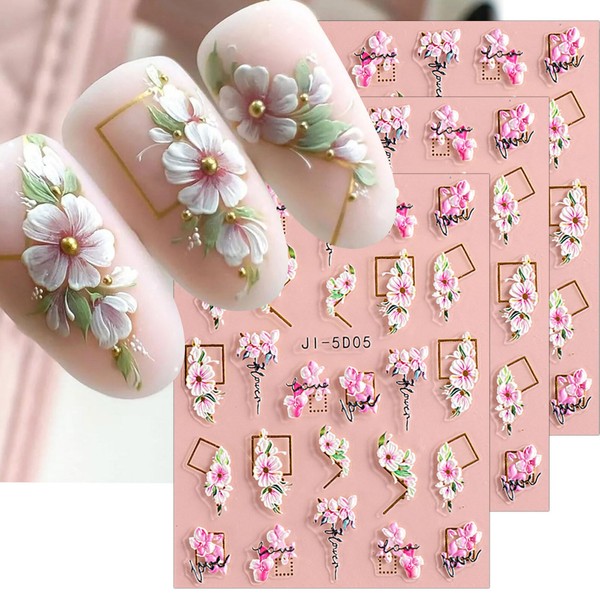 JMEOWIO 3D Nagelsticker Blume Nail Art Sticker Selbstklebend Nagelaufkleber 5D