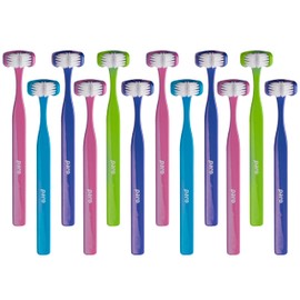 Paro 3 in 1 Superbrush, Soft Toothbrush with Triple Head, Thorough Clean All Sides, 12 Pack Multi-Colored