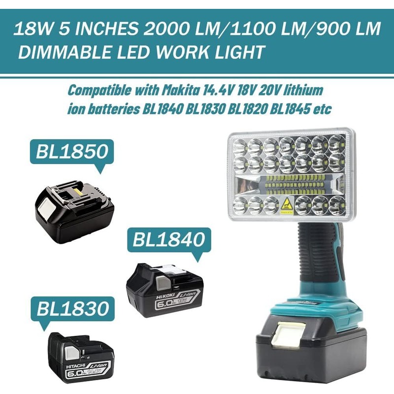 Jhjqzcyg 18W 2000LM LED Flashlight Work Light Powered by Makita