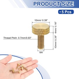 sourcing map 5Pcs M4x10mm Brass Knurled Thumb Screws, Flat Grip Bolt Knobs Fasteners Solid Brass Diamond Knurled Thumb Screws Knobs for Electronic, Mechanical