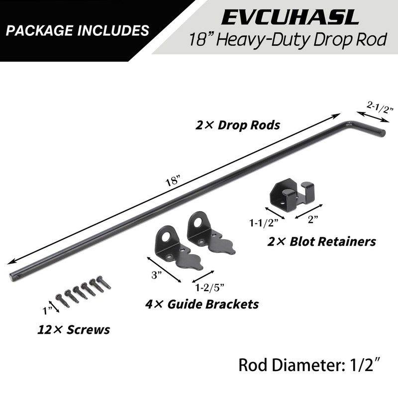 18" Cane Bolt Heavy-Duty Drop Rod for Gate, Gate Ground