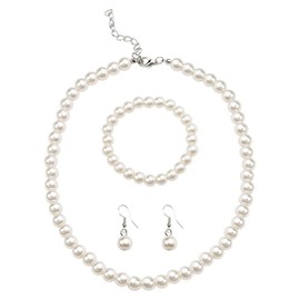 Pearls Necklace Set for Women Female Pearl Bracelets and Dangle Earrings for Women Bridal Wedding Trendy Pearl Necklaces and Earring 3 Set for Women Christmas Birthday Gifts for Mom Daughter Wife