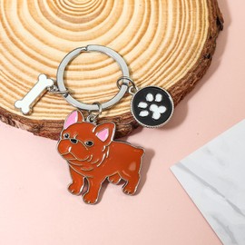 MMIUAEG Cute Puppy Dog Keychain Golden Retriever Key Charm Keychain Pet Lover Keyring Gift (Bulldog-Brown)