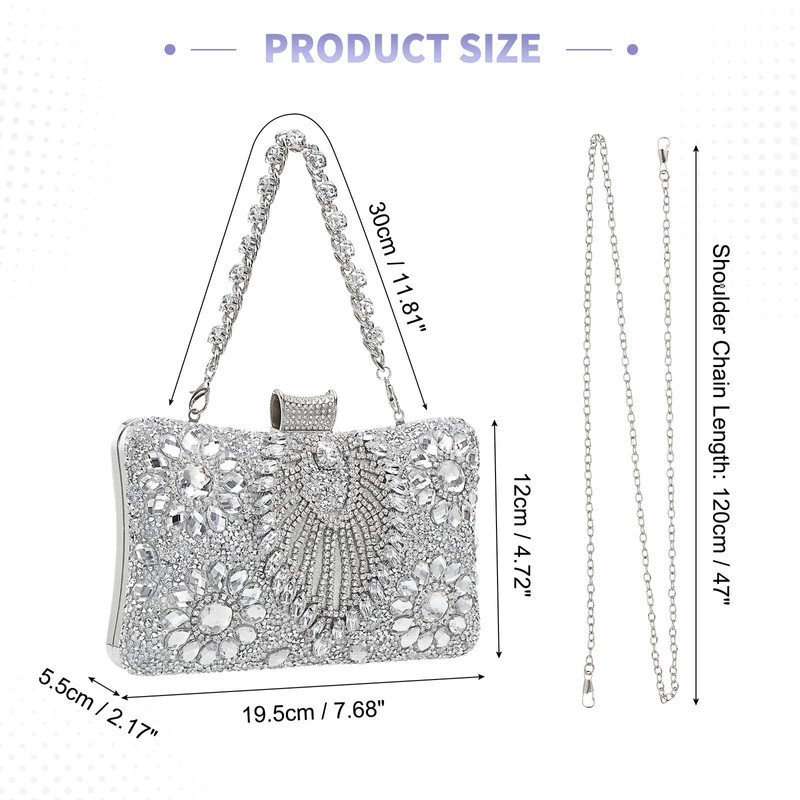 uxcell Evening Bags for Women, Sparkly Crystal Clutch Purse with