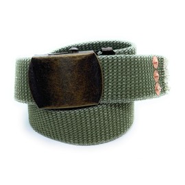 okuda-belt GI Belt, 1.3 inches (32 mm), 47.2 inches (120 cm), Men's Belt, Cloth Belt, Cotton, Stonewash, Vintage Rivet, Long Size, Made in Japan, Choose Your Favorite Color, green