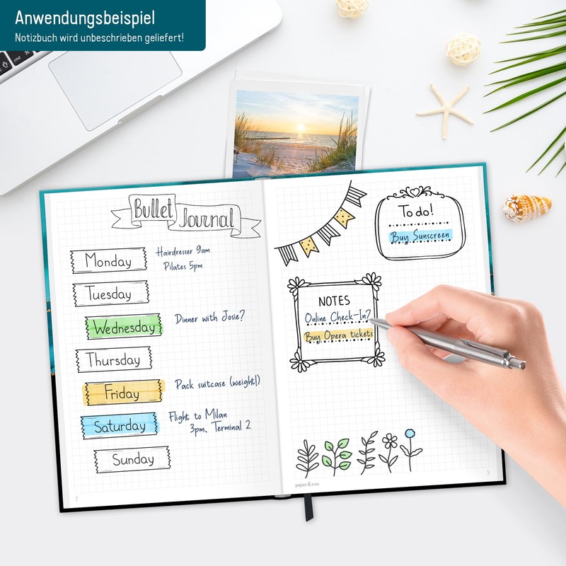 paper&you® Notebook A5+ Squared with Elastic Band [Shiny Teal] 156