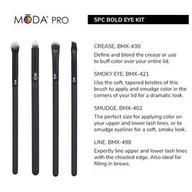 MODA Royal & Langnickel Pro Bold Eye Makeup Brush Set with Case Includes Wrinkles and Smokey Eyes, Smudger and Line Brushes, Black, BMX-BEK5
