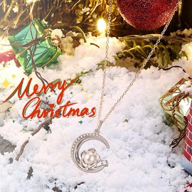 925 Sterling Silver June Birthstone Pearl Necklace Rose & Moon Pendant Birthday Anniversary Jewelry Gifts for Women Mother, Adjustable Chain