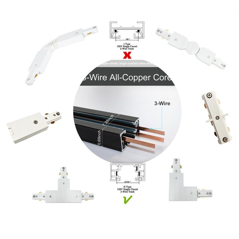 H Track Single Circuit 3-Wire Track Connector(Flexible Connector White)