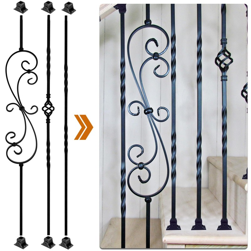 Zwinz 10 Pack Wrought Iron Balusters, 1/2" x 44" Balusters