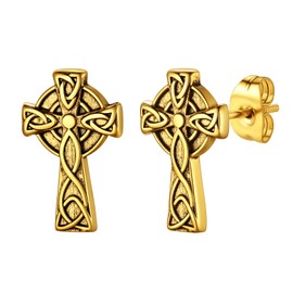 Christmas Gold Cross Celtic Stud Earrings For Women