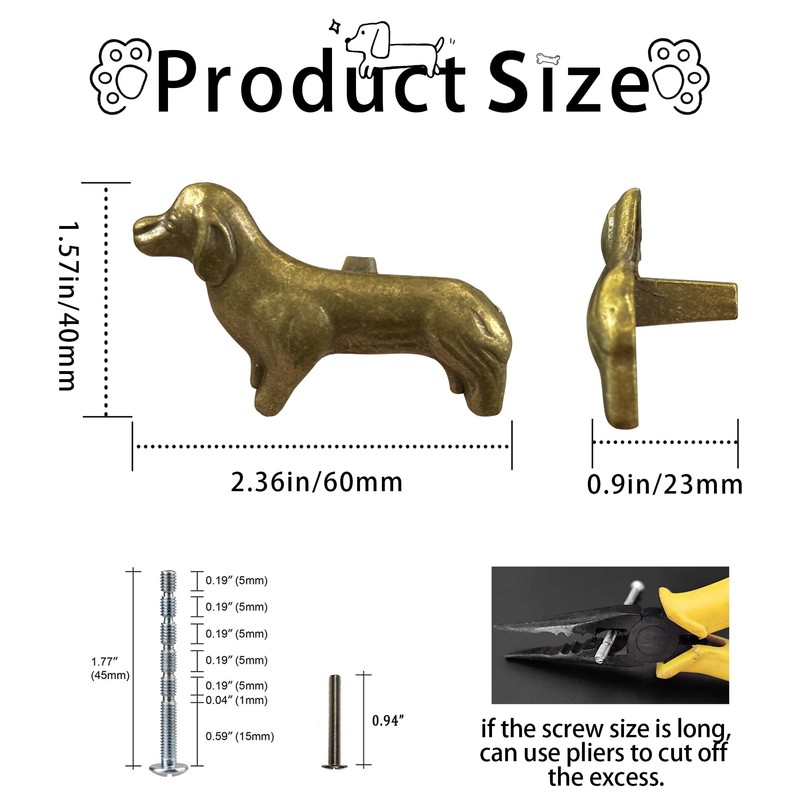 Adorable Dachshund Dog Cabinet Knobs, 6Pcs Bronze Puppy Single Hole