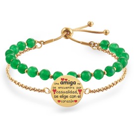 LParkin Doble Cuenta Pulseras Amistad Acero Inoxidable, Pulsera Niña Personalizada Adjustable, Regalos Cumpleaños Original, Oro, Stainless Steel