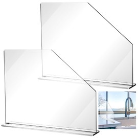 Vesici 2 Pcs Clear Acrylic Sink Splash Guard Freestanding Panel Barrier with Easy Reach Cutaway Kitchen Guard Protective Splatter Barrier for Home Hospital(23.625" Length, 18" Height, 4.5" Base)