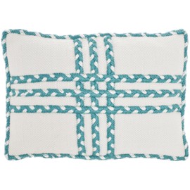 Mina Victory Outdoor Pillows Criss Cross Braids Turquoise 14" x 20" Throw Pillow