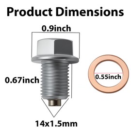 M14x1.5 Magnetic Oil Drain Plug - 3DSKY Stainless Steel Sump Drain Nut Bolt with 2 Copper Crush Washers, Anti-Leakage Replacement