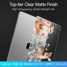 Mektron Ultra Thin Armor Case Compatible with MacBook Air 13.6 inch Printed Cover 2024-2022 M3 M2 A3113 A2681, [Same as Bare MacBook] Protective Hard Shell with Fold Kickstand, Fox and Deer