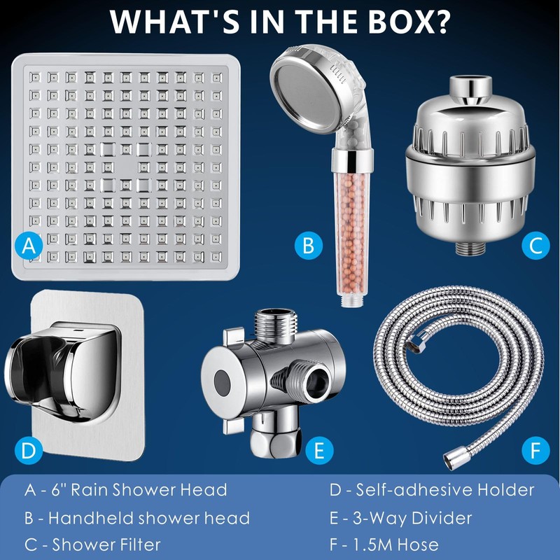 Voolan Filtered Shower Head Set, High Pressure Rain Shower with