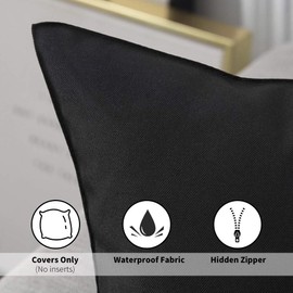 MIULEE Pack of 2 Decorative Outdoor Waterproof Pillow Covers Square Garden Cushion Sham Throw Pillowcase Shell for Spring Patio Tent Couch 24x24 Inch Black