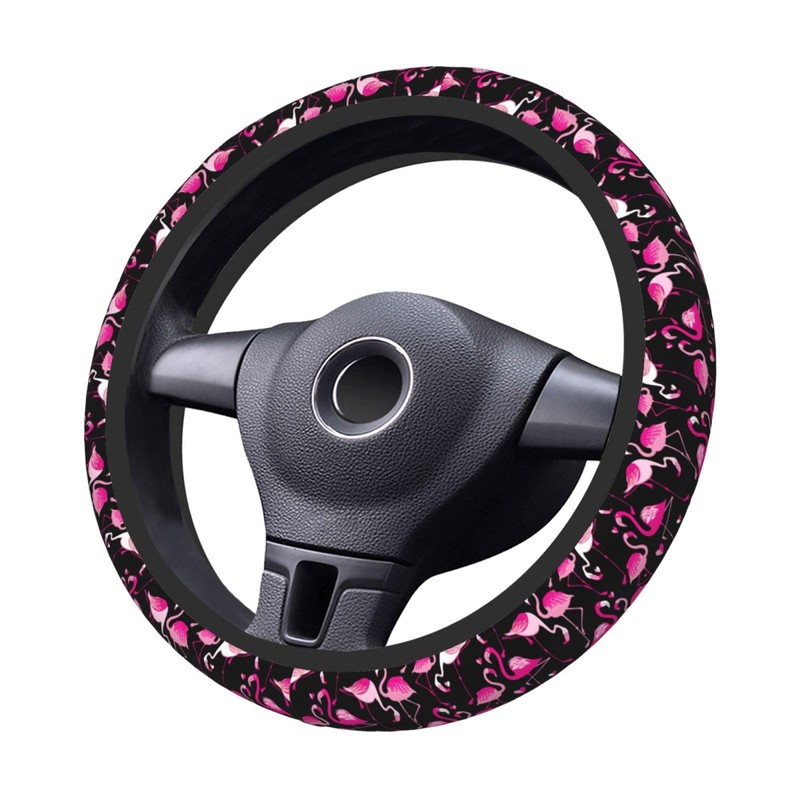 Pink Flamingos Elastic Steering Wheel Cover Non-Slip Breathable Steering Wheel