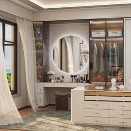 JSneijder 32 Inch Round LED Mirror,Backlit Round Mirror,Round Mirror with Light,LED Bathroom Mirror,Adjustable Brightness,Built-in Defoggers,Touch