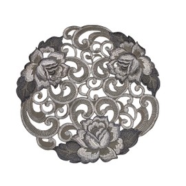 Doily Boutique Round Doily with Cutwork Gray and Silver Roses on Material Size 11 inches
