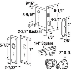 Prime-Line E 28335 Mortise Keyed Lock Set with Glass Knob – Perfect for Replacing Antique Lock Sets and More, Fits Doors with 2-3/8 In. Backset (Single Pack)