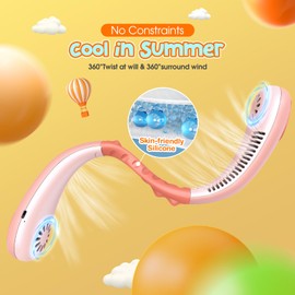 Unicorn Kids Neck Fan, Safe Bladeless Fan with Unicorn Sticker, Hands-free Portable Rechargeable Cooling Fan, 2600mAh Personal Fans for 4-14Y Girls, 4 Speeds, Lightweight, Summer Gifts for Kids