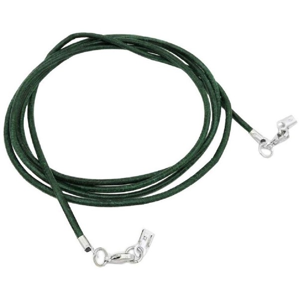 Unbespielt Leather Cord Necklace Dark Green Women Men Two Lobster