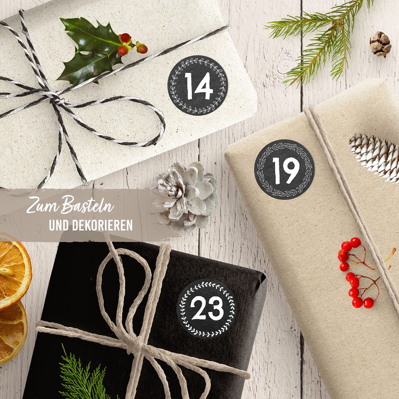 Papierdrachen 24 Advent Calendar Christmas Stickers – Black/White No. 41