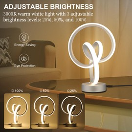 Lightess Modern Spiral RGB Table Lamp, Touch Dimmable LED Nightstand Lamp, 10 Light Modes Bedroom Lamp with USB Charging Ports, LED Bedside Lamps for Home Decor Living Room, Silver-Love