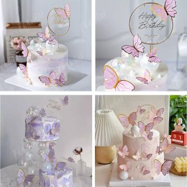 Feawiai  22pzs Decoración Pastel De Mariposa Letrero Feliz Cumpleaño