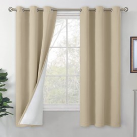 BGment Beige Blackout Curtains 63 Inch Long for Bedroom, Thermal Insulated Bedroom Curtains Soundproof Room Darkening Sun Blocking Drapes 2 Panels, Each Grommet Curtains 42 Inch Wide
