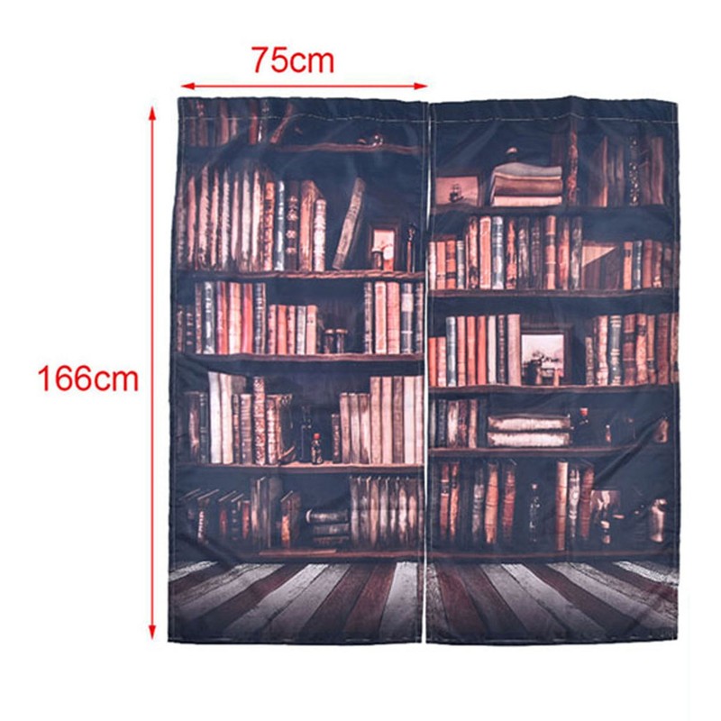 Living Room Curtains 3D Bookcase Printed Shading Curtains Bedroom Drapes