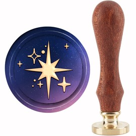 craspire Stars Wax Seal Stamp Stars Sealing Wax Stamp 30 mm Retro Vintage Removable Brass Stamp Head with Wooden Handle for Invitations Cards Gift Packaging