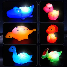 Peeokuo 6 Packs Light-Up Floating Dinosaur Bath Toys Set, for Baby Toddler Nephew in Birthday Christmas Easter, Great Water Bathtub Shower Pool Bath Toy for Children Preschool