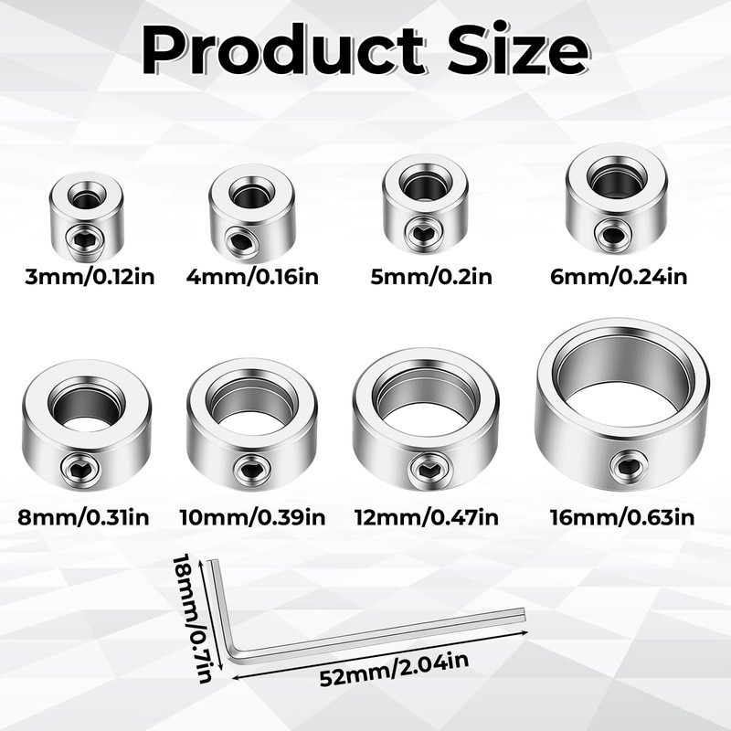 8 Pcs 3-16mm Drill Bit Depth Stop Collar Set 8