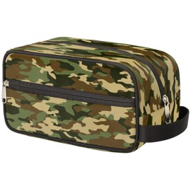Green Camo Portable Travel Toiletry Bag, Geometry Camouflage Print Dopp Kit Cosmetic Organizer Makeup Bag Shower Shaving Bag for Men Women