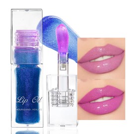 Colour Changing Plumping Lip Oil Tinted, Moisturizing Long Lasting Nourishing Lip, Hydrating Gloss Tint for Women, Glitter Shine Liquid Lipstick, Lip Glaze Makeup Cosmetic (4#Blue, 1)