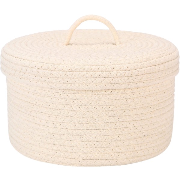 Sea Team Round Cotton Rope Storage Basket with Lid, Lidded