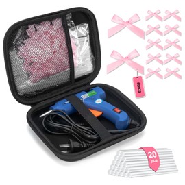Mini Glue Gun and Sticks Set with Mini Pink Bows - 50 Pcs, 20 Pcs Glue Sticks and Tiny Bows with Hard Shell Carry Case for School DIY Crafts Arts Wedding Party Favors, Gift Box Decorations