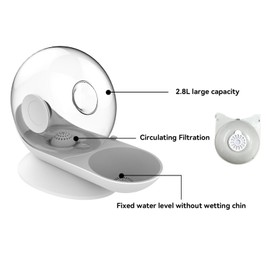 KUSIDI Cat Dog Water Dispenser Automatic Water Drinking Fountain for Small or Medium Size Dogs Cats Easy to Clean Snail Shape 2.8L （Grey）