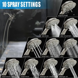 High Pressure Shower Heads, 7.2Inch 2 in 1 Rainfall Shower head & Handheld Showers with Magnetic Docking System, Ten-Function Handheld Shower Head with 59" Rotatable Stainless Steel Hose (Nickel)