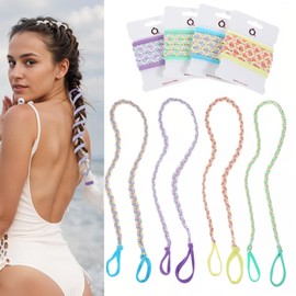 4 pcs Sport Hair Ties for Women, Elastic Tails Spiral Braided Hair Ties for Fitness and Swimming (40 Inch Length, Green, Blue, Purple, Yellow)