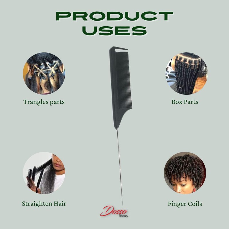 Dosso Beauty Carbon Fiber Rat Tail Comb, Plastic, Carbon Fiber,