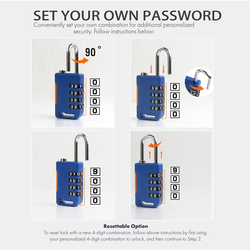UP Security Ski Lock, 4 Digit Combination Padlock with Retractable