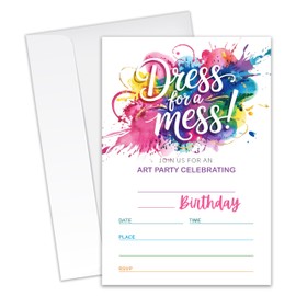 XZMBQ Dress for A Mess! Paint Art Birthday Party Invitations for Boys, Girls, Kids - 20 Invitation Cards 4"x6" with 20 Envelopes - Art Painting Party Birthday Invites.(156)